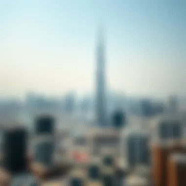 Dubai Skyline with Al Fahad Building Panoramic view of Dubai skyline featuring Al Fahad Building