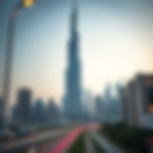 Stunning view of Alattar Tower against the Dubai skyline