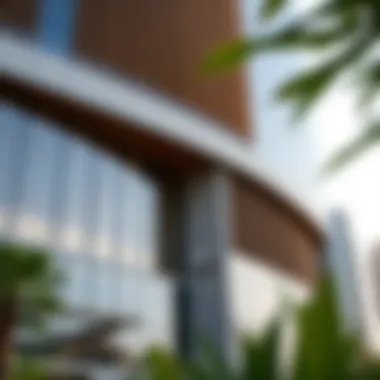 Sustainable Facade of Aldar HQ Close-up of the building's facade highlighting sustainable materials