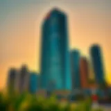 Stunning exterior view of Burj Vista Tower 1 at sunset