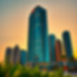 Stunning exterior view of Burj Vista Tower 1 at sunset