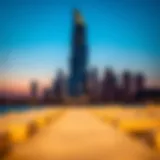 Stunning view of the Corniche Tower at dusk highlighting its unique silhouette against the skyline