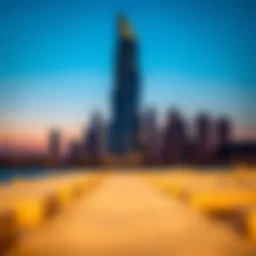 Stunning view of the Corniche Tower at dusk highlighting its unique silhouette against the skyline