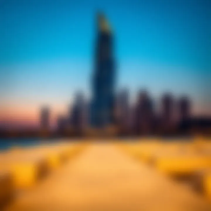 Stunning view of the Corniche Tower at dusk highlighting its unique silhouette against the skyline