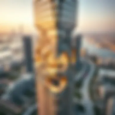 Aerial Perspective of Dubai Creek Tower Aerial view of Dubai Creek Tower showcasing its unique architectural design