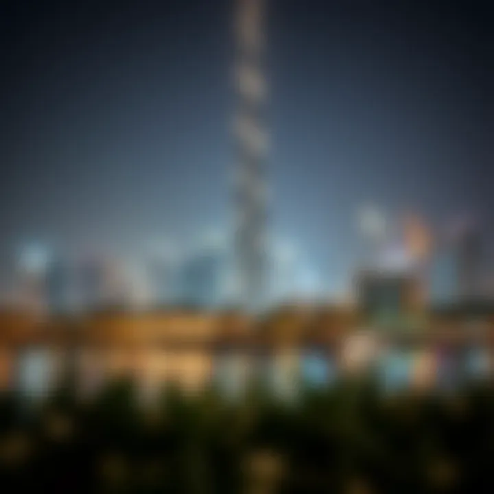Nighttime view of Dubai Creek Tower illuminating the skyline