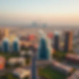 Aerial view of Majan showcasing its modern skyline