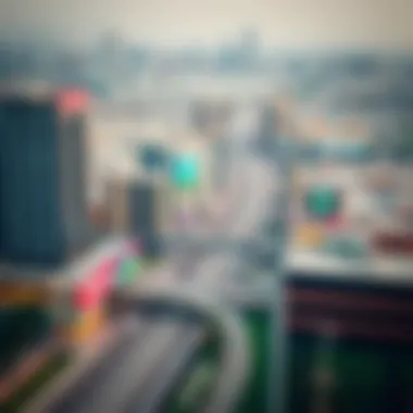 Aerial view of a vibrant central metro area in Dubai