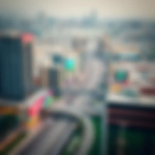 Aerial view of a vibrant central metro area in Dubai