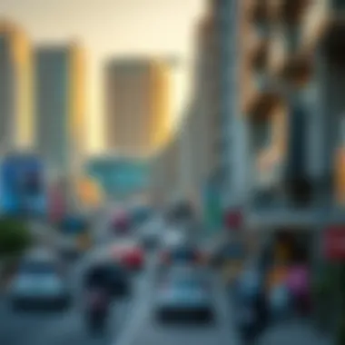 Urban Landscape with Amenities and Lifestyle Busy urban landscape showcasing amenities and lifestyle