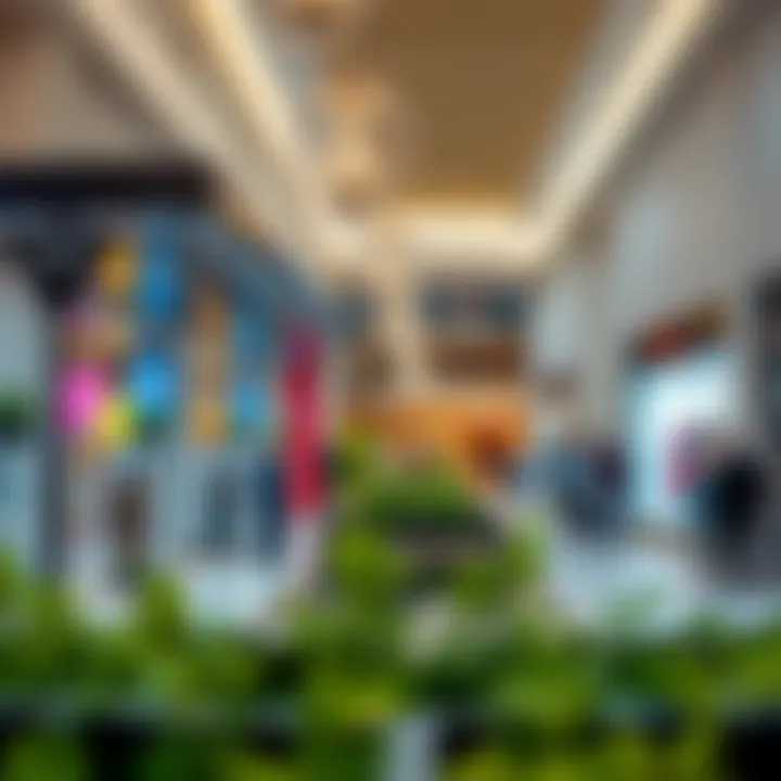 Vibrant retail displays within the Pavilion Shops attracting shoppers.