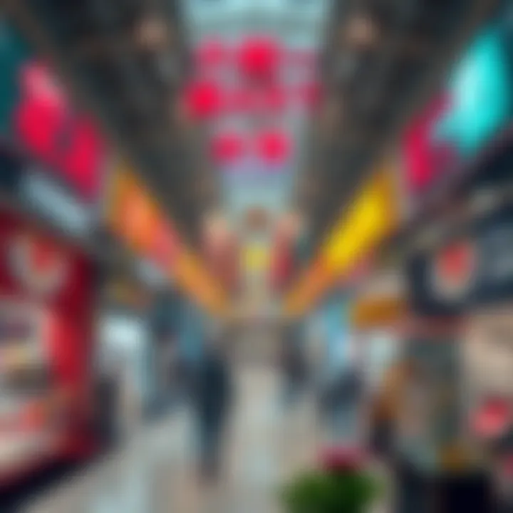 The interior of Dragon Mart Mall filled with a variety of retail shops and vibrant displays