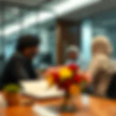 Real estate agents discussing rental agreements in an Ejari office