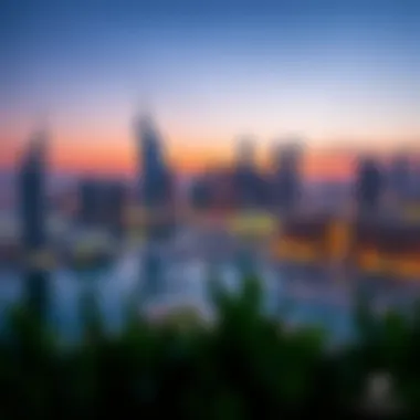 Panoramic Dubai Marina Skyline Panoramic view of Dubai Marina skyline at sunset