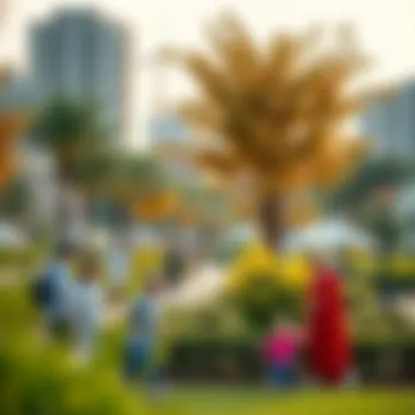 Community park bustling with families and recreational activities