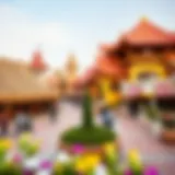 A panoramic view of Global Village showcasing vibrant pavilions representing different cultures