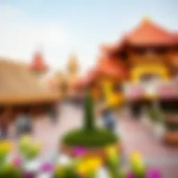 A panoramic view of Global Village showcasing vibrant pavilions representing different cultures