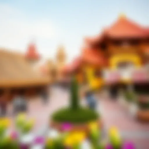 A panoramic view of Global Village showcasing vibrant pavilions representing different cultures