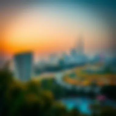 Dubai Skyline from Lime Gardens Panoramic view of Dubai skyline from Lime Gardens