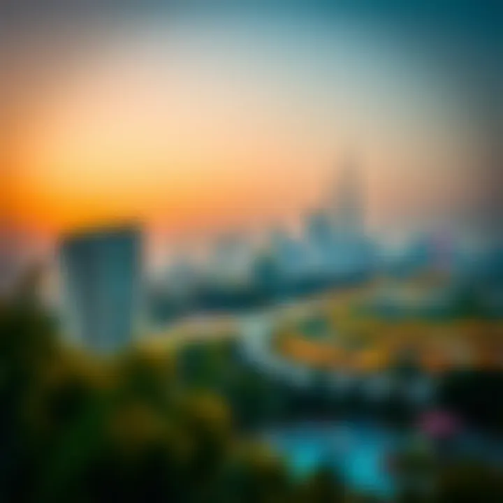 Dubai Skyline from Lime Gardens Panoramic view of Dubai skyline from Lime Gardens