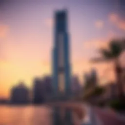 Stunning view of Dubai Creek Tower against the sunset sky
