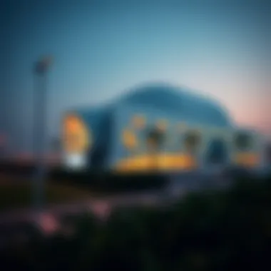 Futuristic design of the Museum of the Future illuminated at night
