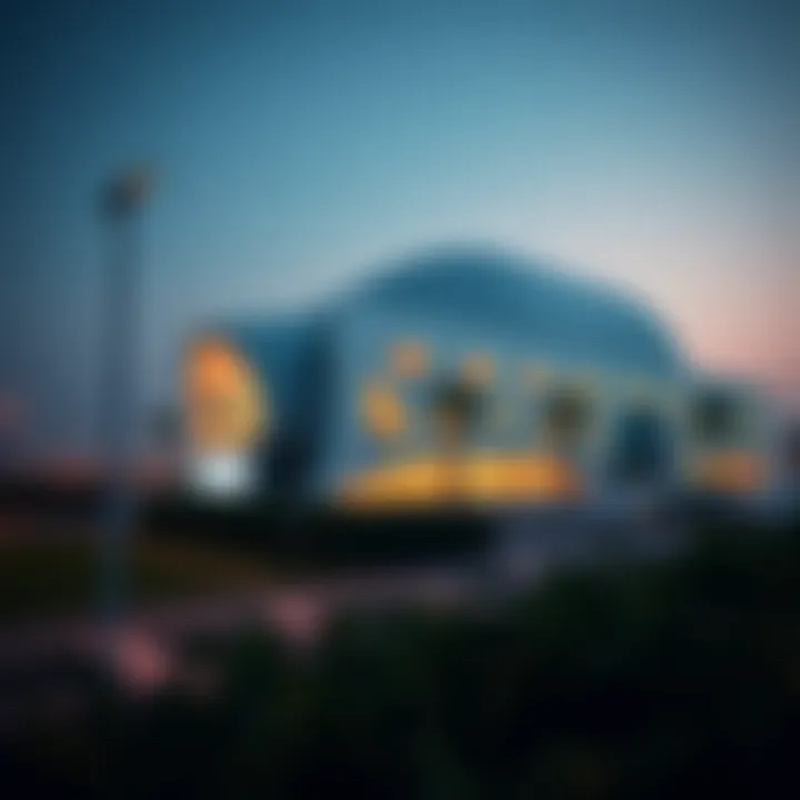 Futuristic design of the Museum of the Future illuminated at night