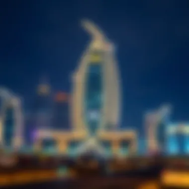 Binghatti Phantom illuminated at night against Dubai's skyline