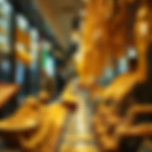 Golden jewelry displayed in a traditional market setting