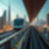 Illustration showcasing Dubai's metro train gliding through the cityscape