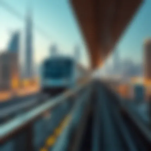 Illustration showcasing Dubai's metro train gliding through the cityscape
