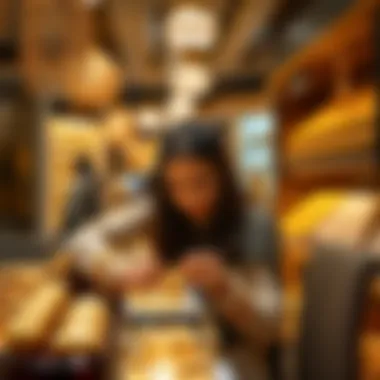 A shopper examining exquisite gold pieces