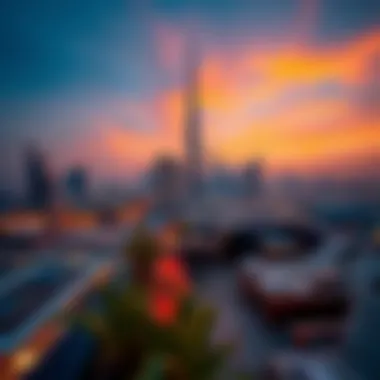 Luxurious rooftop view of Dubai at dusk