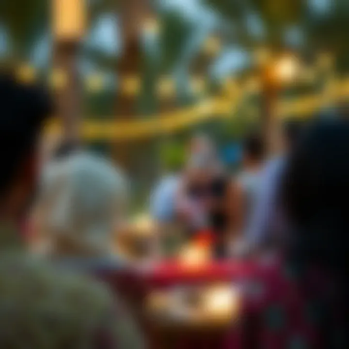 A bustling community gathering for iftar in a local Dubai park.