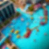 Aerial view of JBR Aqua Fun showcasing water activities