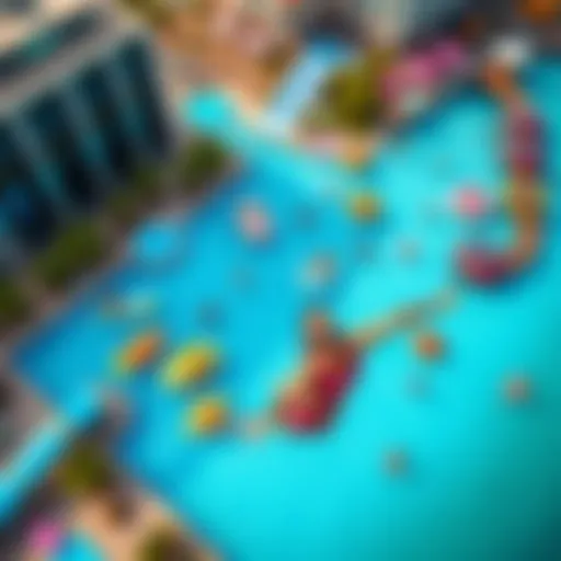 Aerial view of JBR Aqua Fun showcasing water activities
