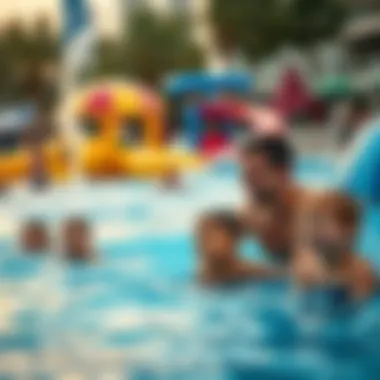 Families Engaging in Water Fun Families enjoying various water attractions at JBR Aqua Fun