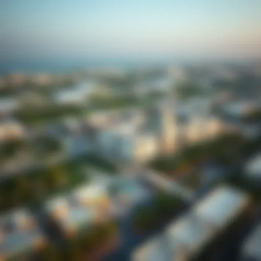 Aerial view of Silicon Oasis showcasing its modern architecture and green spaces.