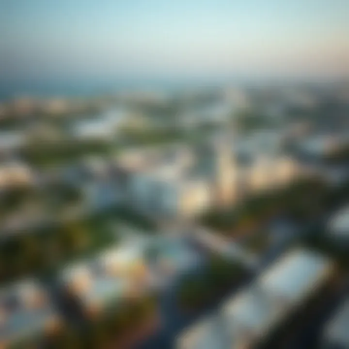 Aerial view of Silicon Oasis showcasing its modern architecture and green spaces.