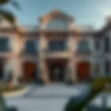 Stunning facade of a luxury villa with intricate architectural details