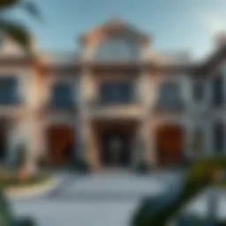 Stunning facade of a luxury villa with intricate architectural details