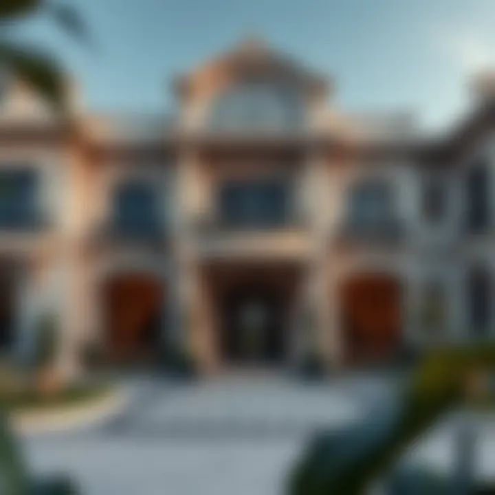 Stunning facade of a luxury villa with intricate architectural details