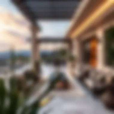 Elegant outdoor terrace with modern furnishings and views