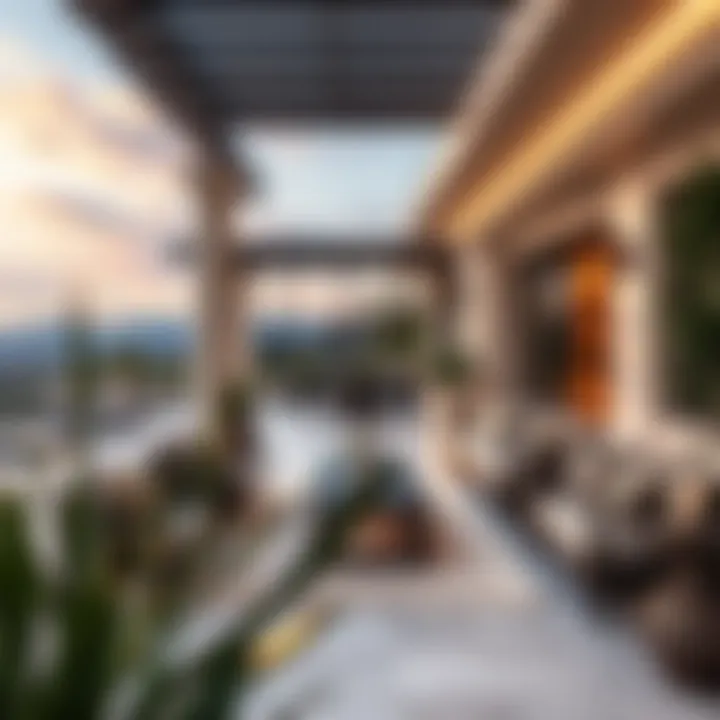Elegant outdoor terrace with modern furnishings and views