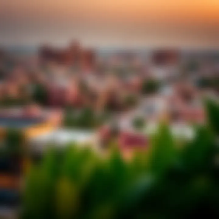 Panoramic view of the vibrant neighborhood surrounding Manor Hotel Al Furjan.