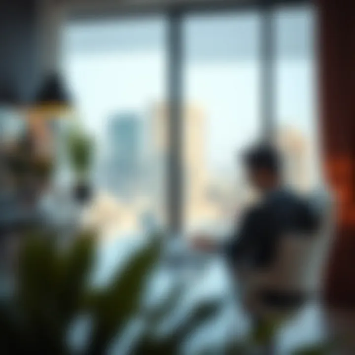 Modern Workspace: The Freelance Life An individual using a laptop in a modern workspace, symbolizing freelance work