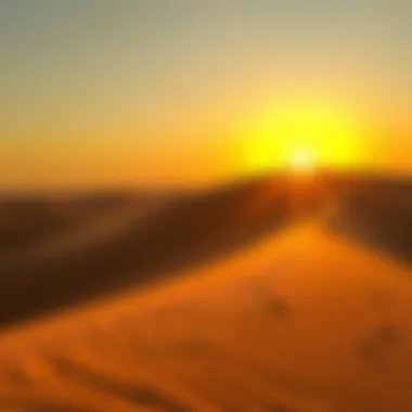 Desert Dunes during Sunset Golden hues illuminating the Dubai desert landscape