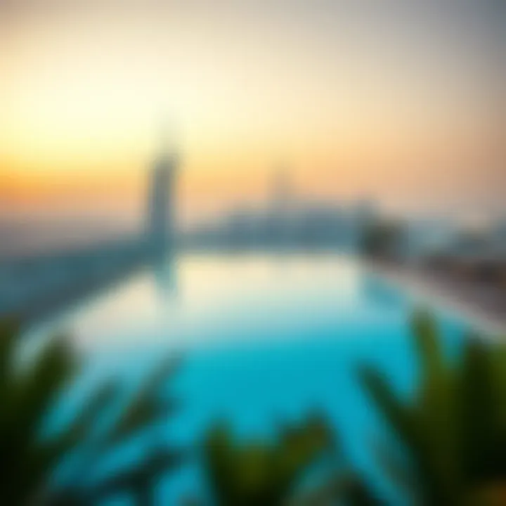 Stunning Rooftop Pool Overlooking the City Hotel rooftop pool with city skyline view