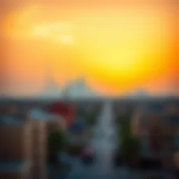 Scenic view of Ajman and Dubai skyline at sunset