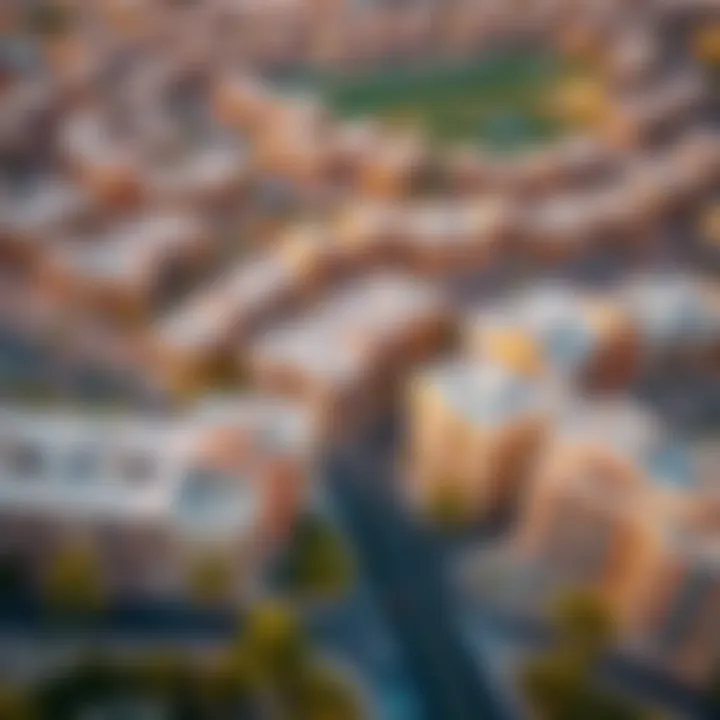 Aerial Perspective of Real Estate in Sahara Meadows Aerial view of Dubai's evolving real estate market